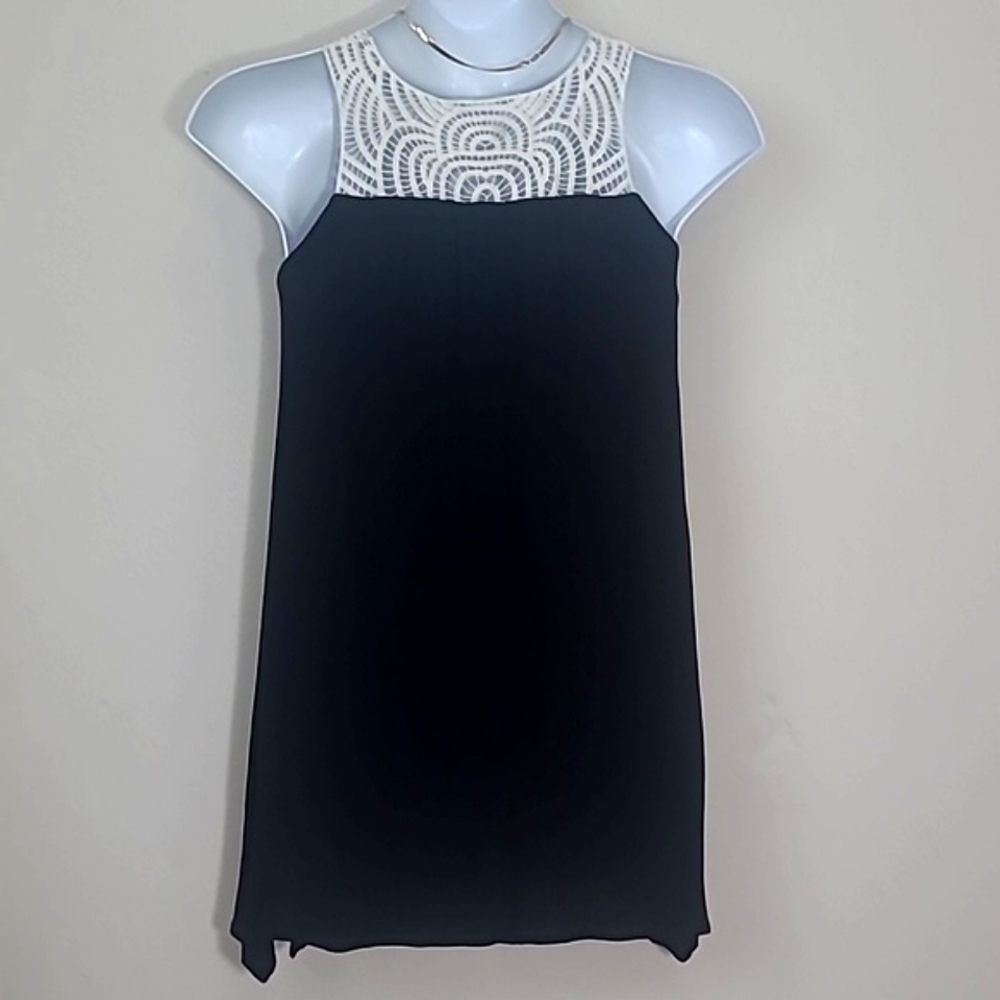 Sundress Dress black ivory lace Babydoll flowy lined Vintage Made in USA - Picture 4 of 7